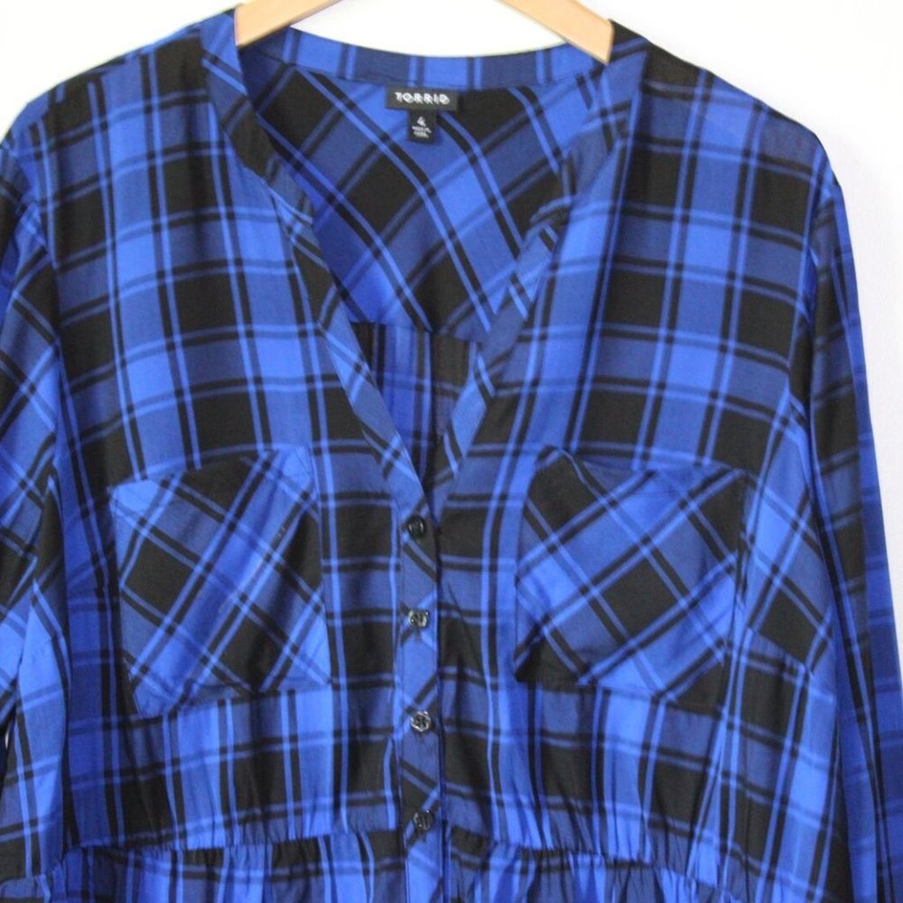 Torrid Buffalo Plaid Long Sleeve Button Babydoll Tunic Top Plus Size 4 4X H13413 - Picture 3 of 11